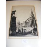 STRANG - an etching - street and cathedral scene -