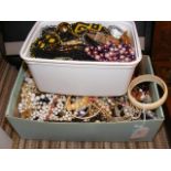 Two boxes of costume jewellery, including bangles