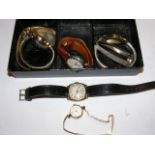 A gent's silver cased wrist watch, together with o