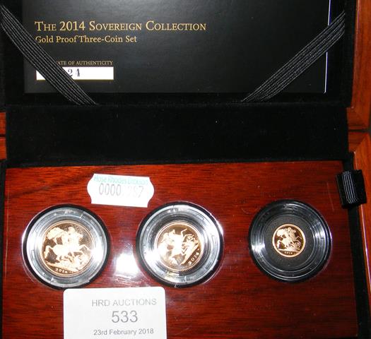 A 2014 gold proof three coin sovereign collection