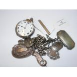 Silver cased pocket watch, silver medal, etc.