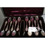 A set of twelve decorative pierced silver teaspoon