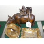 Bronze style oriental Buffalo, together with brass