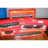 A selection of boxed Hornby coaches and utility wa