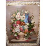 A large oil on canvas still life of flowers - 100c