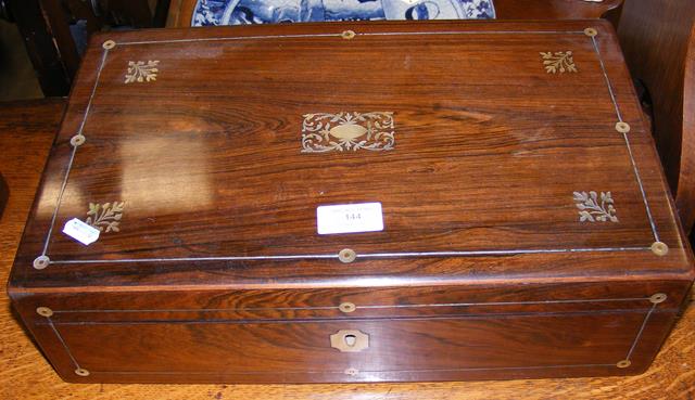 A 19th century Mother of Pearl inlaid rosewood wri