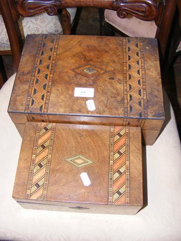 A parquetry inlaid box and one other