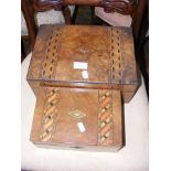 A parquetry inlaid box and one other