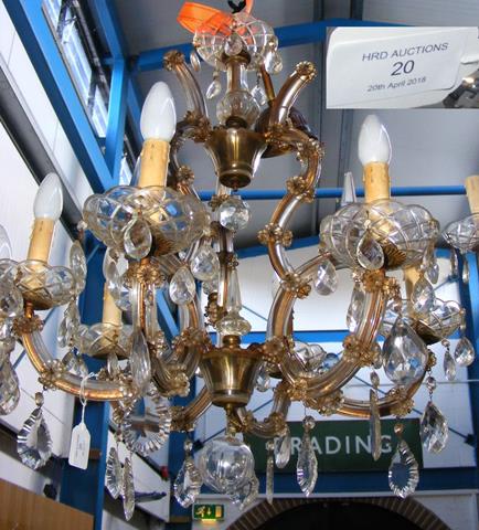 A similar six branch crystal drop chandelier