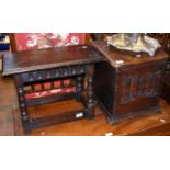 Antique style small carved oak chest, together wit