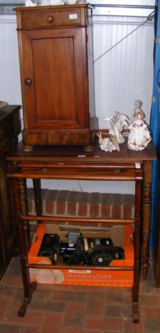 A pot cupboard, together with a towel rack