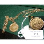 An 1879 sovereign coin in pendant mount on gold ch