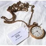 A lady's 14ct gold pocket watch on gold chain