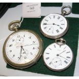 A silver cased pocket watch, together with two oth