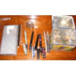 Collectable fountain pens, silver cigarette case,