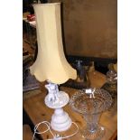 Decorative table lamp, together with cut glass vas