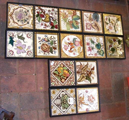 Victorian transfer printed tiles - mounted