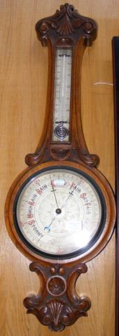 Oak cased aneroid barometer/thermometer