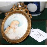 Small circular antique miniature portrait of lady