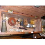 Various collectables in a wooden box, together wit