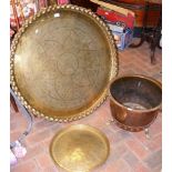 A large Middle Eastern style brass table top, toge