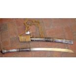 An antique Middle Eastern curved sword in white me