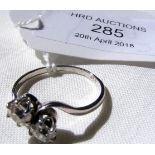 A two stone diamond ring in platinum setting - Siz