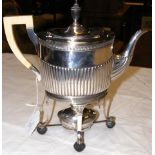 Dutch silver half fluted teapot on spirit stand -