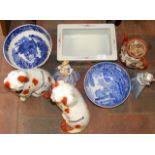 Pair of Staffordshire Dog ornaments, blue and whit