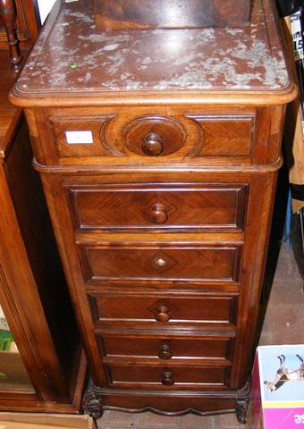 A French rouge marble top chest of drawers