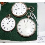 A silver cased pocket watch, together with two oth