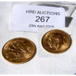 A 1915 gold half sovereign coin