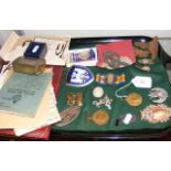 Various collectables, including military badges, A