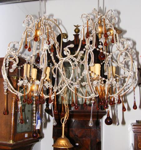 A pair of decorative crystal drop ceiling lights