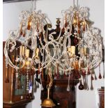 A pair of decorative crystal drop ceiling lights