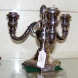 A German silver three branch candelabra - 18cm high