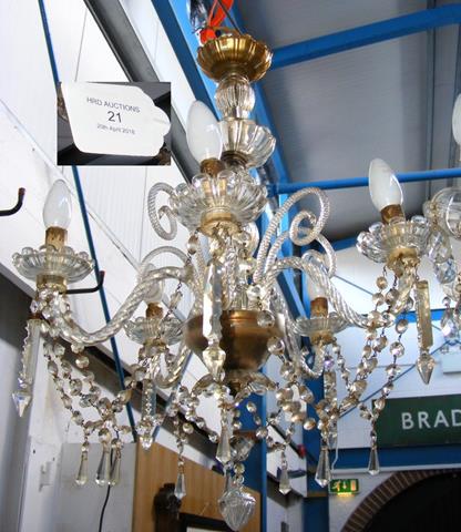 A similar five branch crystal drop chandelier