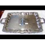 Decorative two handled silver plated serving tray