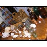 Collectable shells, Royal Doulton cat, etc.