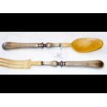 Pair of French silver and ivory salad servers