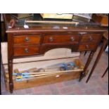 Antique leather top desk with five drawers to the