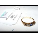 A 750 marked sapphire and diamond ring - Size O