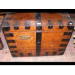 Antique metal bound silver chest with handles to t