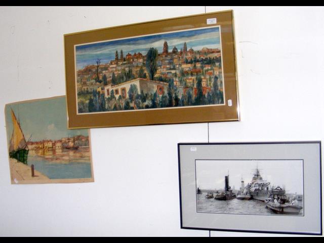 A watercolour of Morelia, together with two other