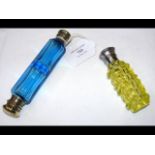 A double ended blue glass scent bottle, together w