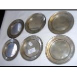 A set of six 12.5cm diameter heavy silver pin dish