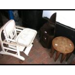 Small carved wooden ethnic table, together with a