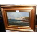 Antique oil on canvas of Isle of Wight cliff scene