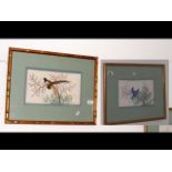 An antique painting on rice paper of exotic birds,