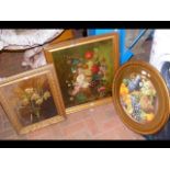 Watercolour still life of fruit, together with two